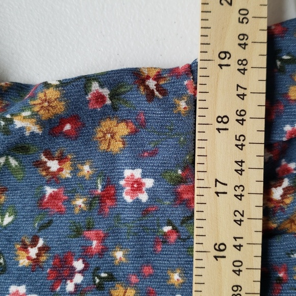 Umgee Corduroy Floral Shirtdress Small Blue Button Down Long Sleeve Lightweight - Picture 8 of 10